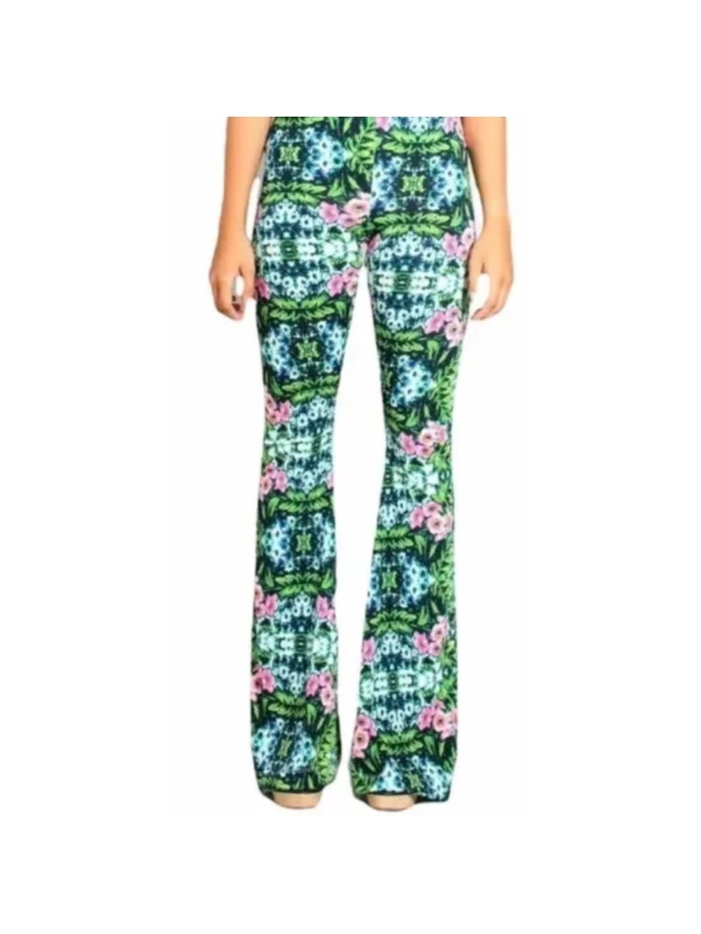 Show Me Your Mumu - Floral Bell Bottom Pants - Green Pink Blue